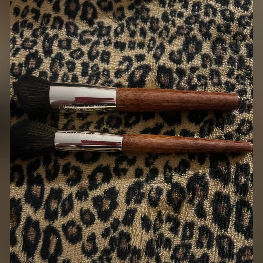 Makeup Brushes with Silver and Wooden Accents - Picture 1 of 5